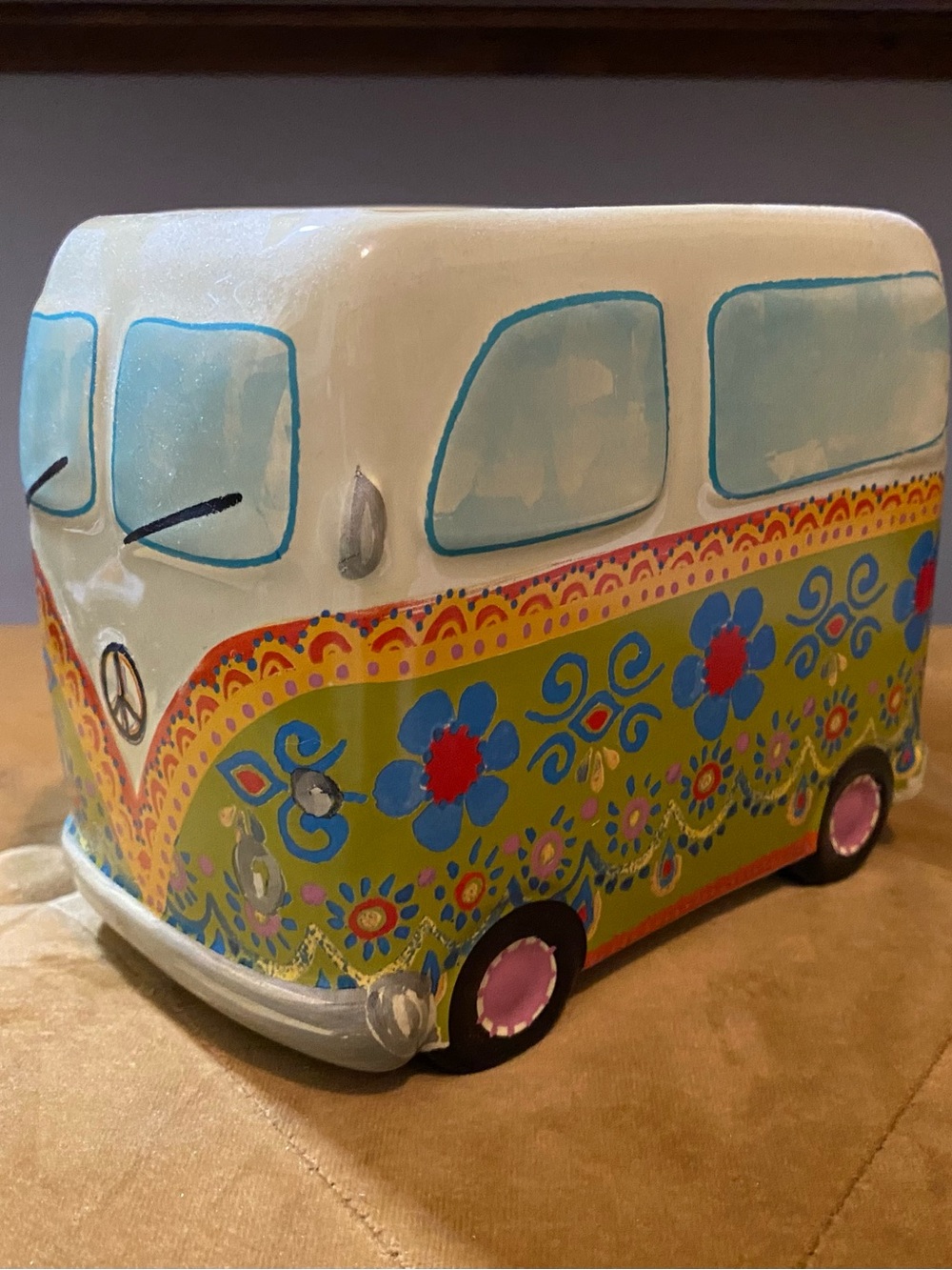 Natural Life Ceramic Floral Hippie Van Decorative Accent Planter
